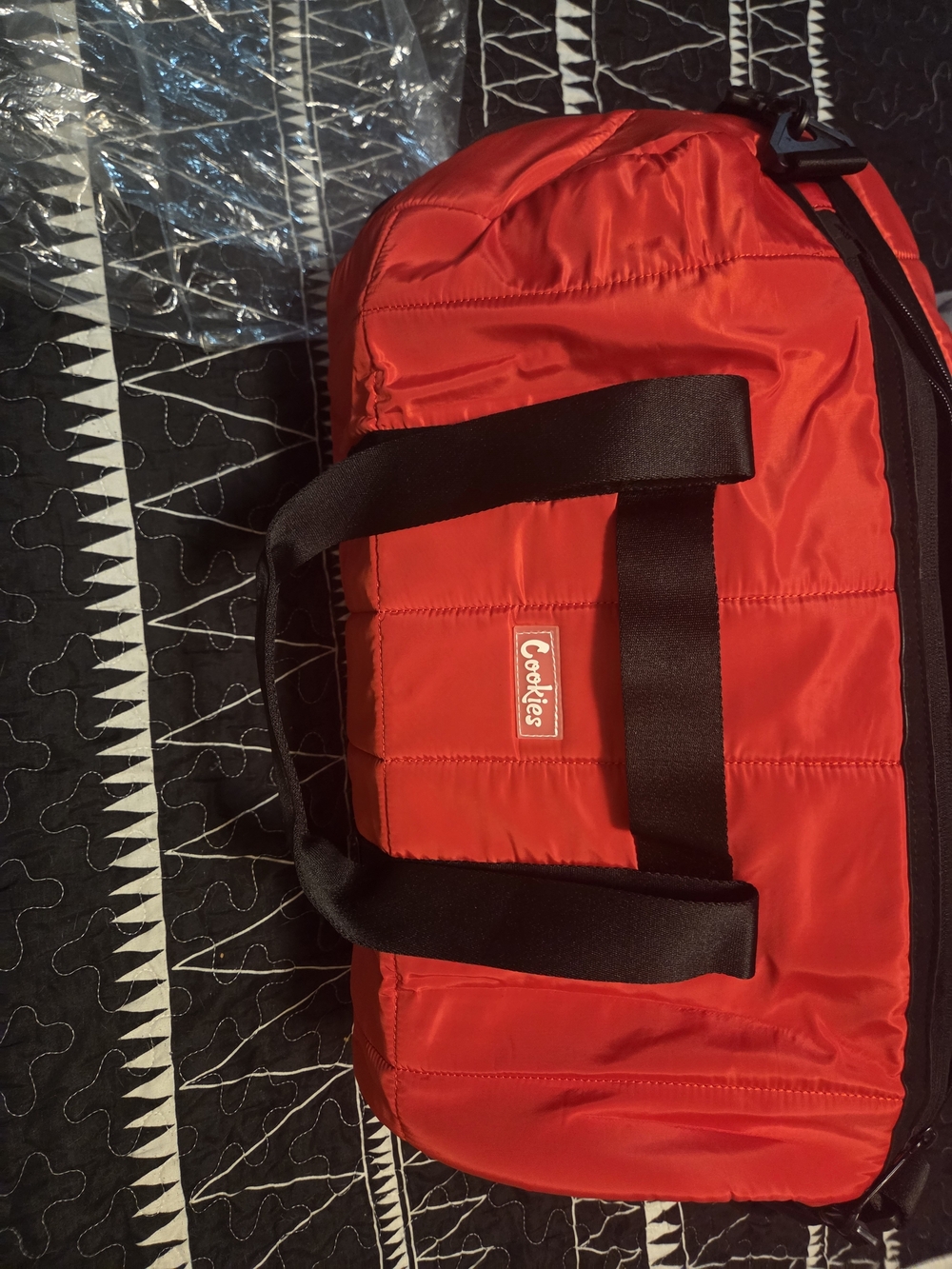 Cookies Red Quilted Duffel Bag for Men